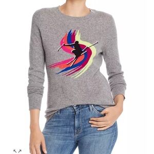 Aqua Gray Sweater with Vibrant Skier Design